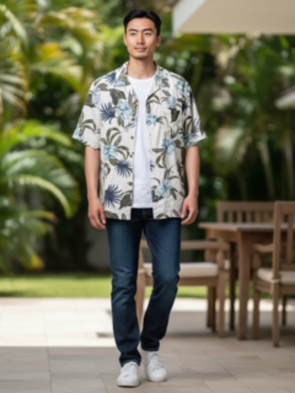 Caribbean Silk Blend Short Sleeve Tropical Floral Print Palm Leaves Shirt Sz XL